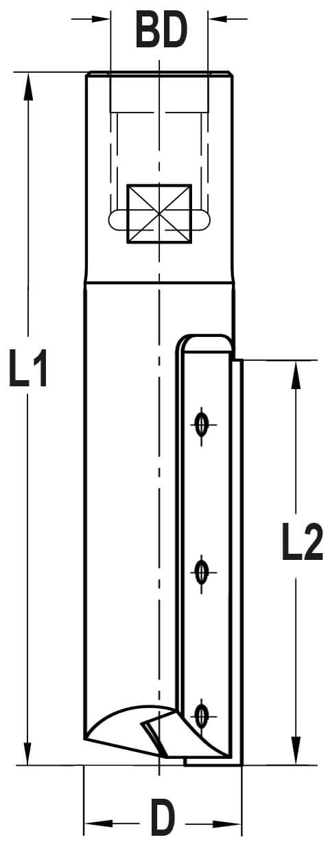 Keermesgroeffrees Ø 18 x 50 mm, TL=85 mm, Binnendraad M12, HW