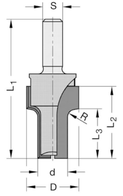 Kwartrondprofielfrees R=3,0 mm, L2=29 mm, D=21 mm, S=8 mm, HW