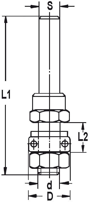 Spindel met tussenringen en lager, opname (d) 6,3 mm, L2=12 mm, S=10 mm