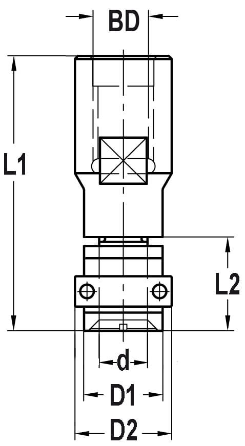 Spindel met vlakke onderkant en lager, opname (d) 8,0 mm, L2=15 mm, Binnendraad M10