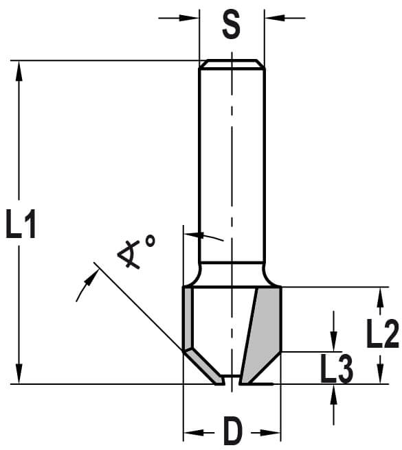 Kanten- / Fasefrees 30°, L3=4 mm, TL=40 mm, S=6 mm, HW