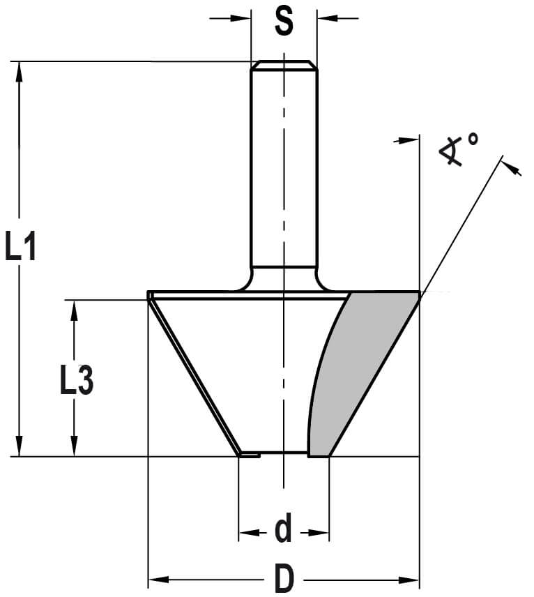 Fasefrees 30° zonder lager, L3=12 mm, TL=40 mm, S=6 mm, HW