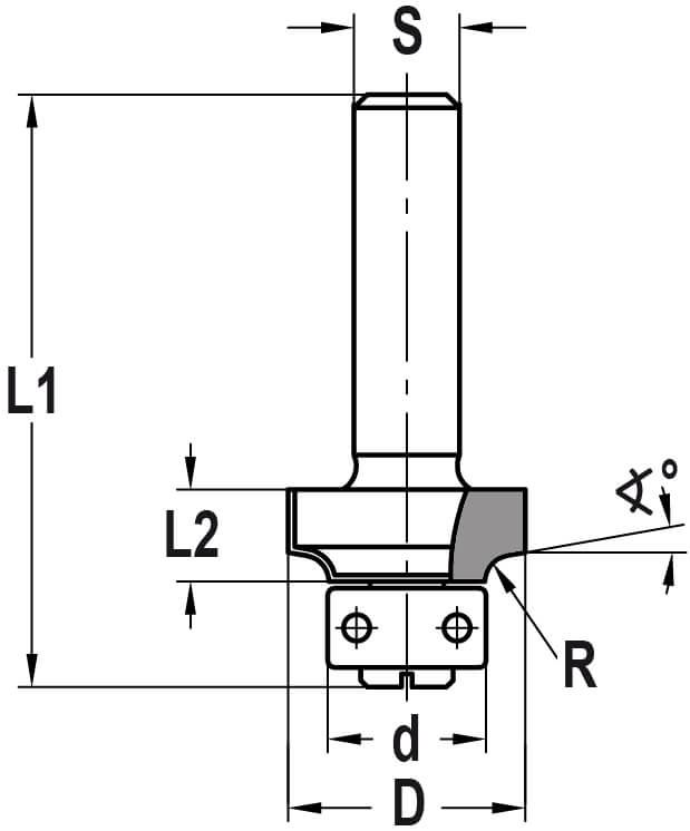 Afrondprofielfrees R=3,0 mm met kunststof lager, D=20 mm, S=6 mm, HW