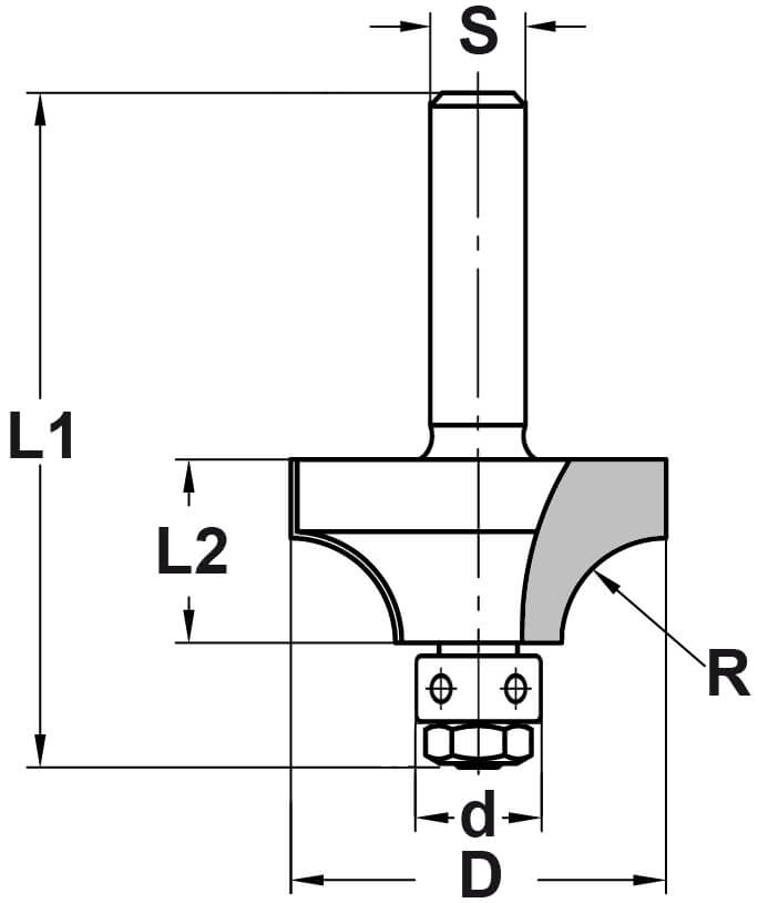 Kwartrondprofielfrees R=4,0 mm met lager, D=20,7 mm, S=6 mm, HW