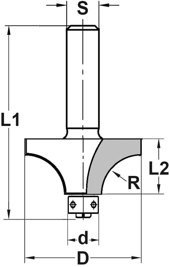 Kwartrondprofielfrees R=25,0 mm met lager, D=63 mm, S=12 mm, HW