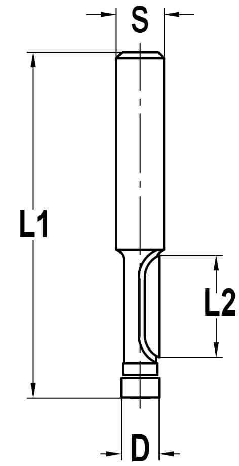 Kopieerfrees met geleidelager Ø 6,35 x 16 mm, TL=58 mm, S=8 mm, HW