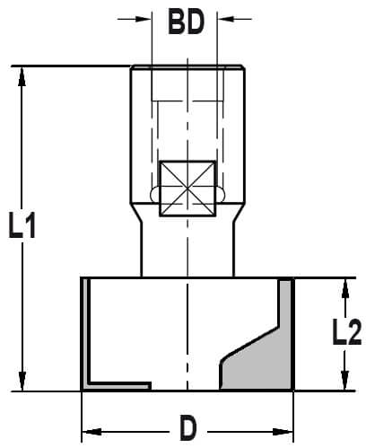 Sponningfrees zonder geleidelager Ø 24 x 16 mm, TL=46 mm, Binnendraad M12, HW