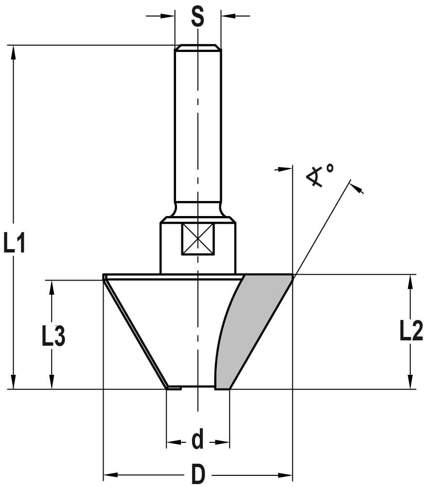 Fasefrees 30° zonder lager, L3=19 mm, TL=55 mm, S=6 mm, HW