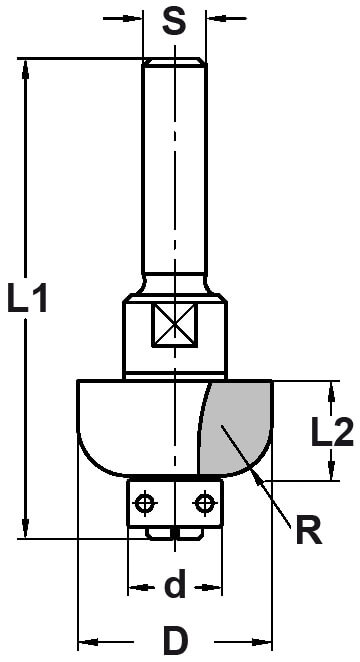 Halfholprofielfrees R=4,0 mm met lager, D=20 mm, S=10 mm, HW