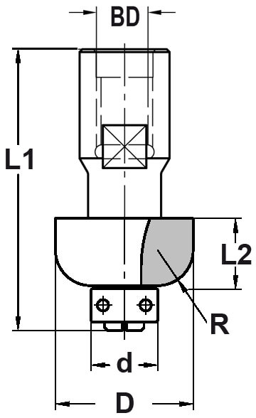 Halfholprofielfrees R=3,0 mm met lager, D=18 mm, Binnendraad M10, HW