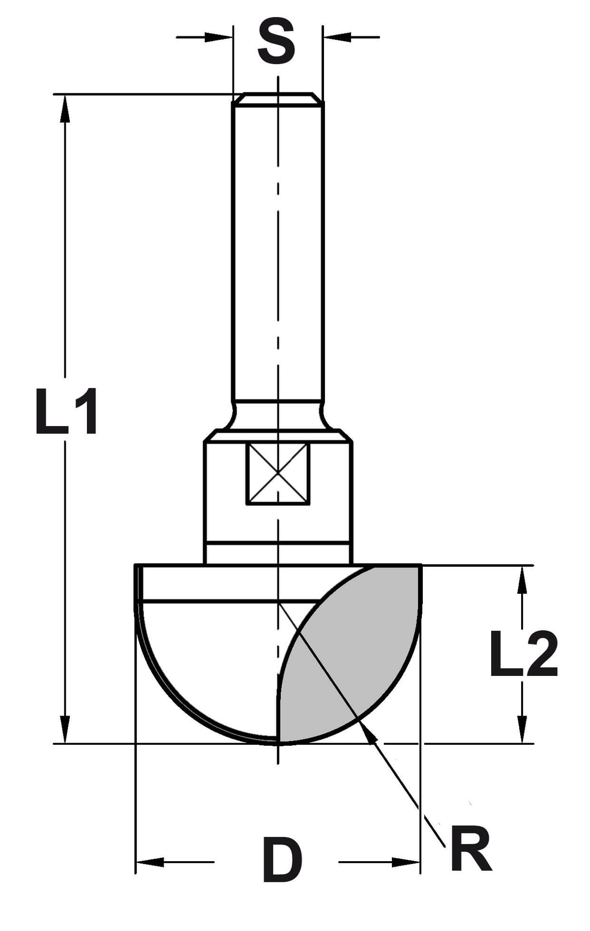 Holprofielfrees R=9,5 mm, TL=53 mm, S=8 mm, HW