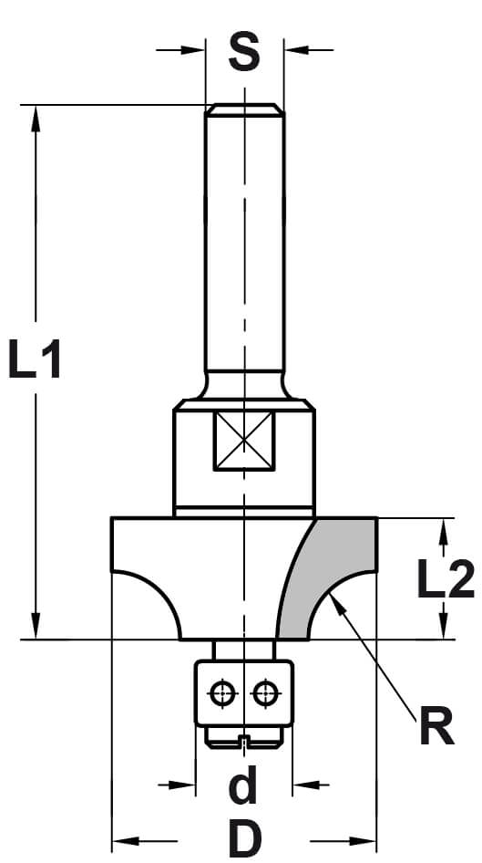 Kwartrondprofielfrees R=8,0 mm met lager, D=30 mm, S=6 mm, HW
