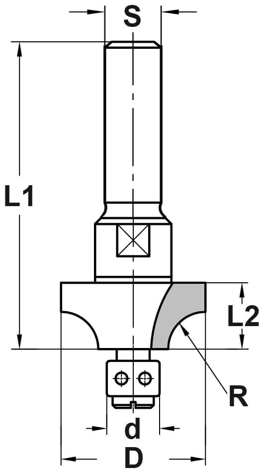 Kwartrondprofielfrees R=8,0 mm met lager, D=30 mm, S=12 mm, HW