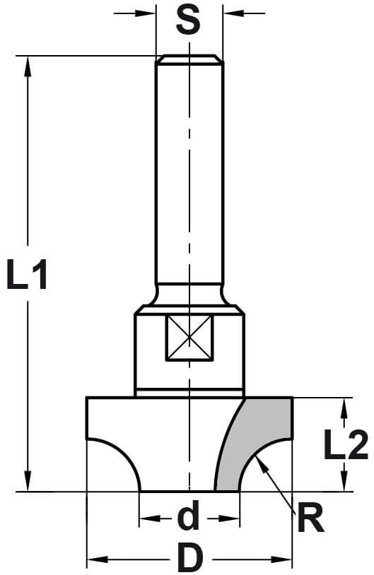 Kwartrondprofielfrees R=5,0 mm zonder lager, D=22 mm, S=6 mm, HW