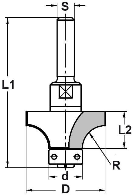 Afrondprofielfrees R=4,0 mm met lager, D=20 mm, S=10 mm, HW