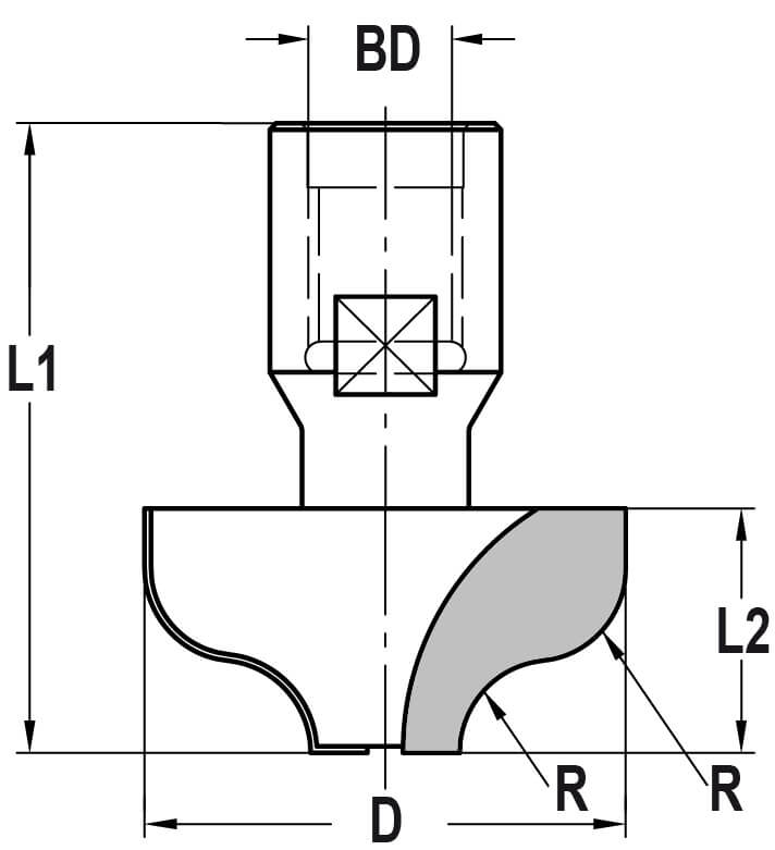 S-profielfrees R=7,2 mm zonder lager, L2=19 mm, Binnendraad M12, HW