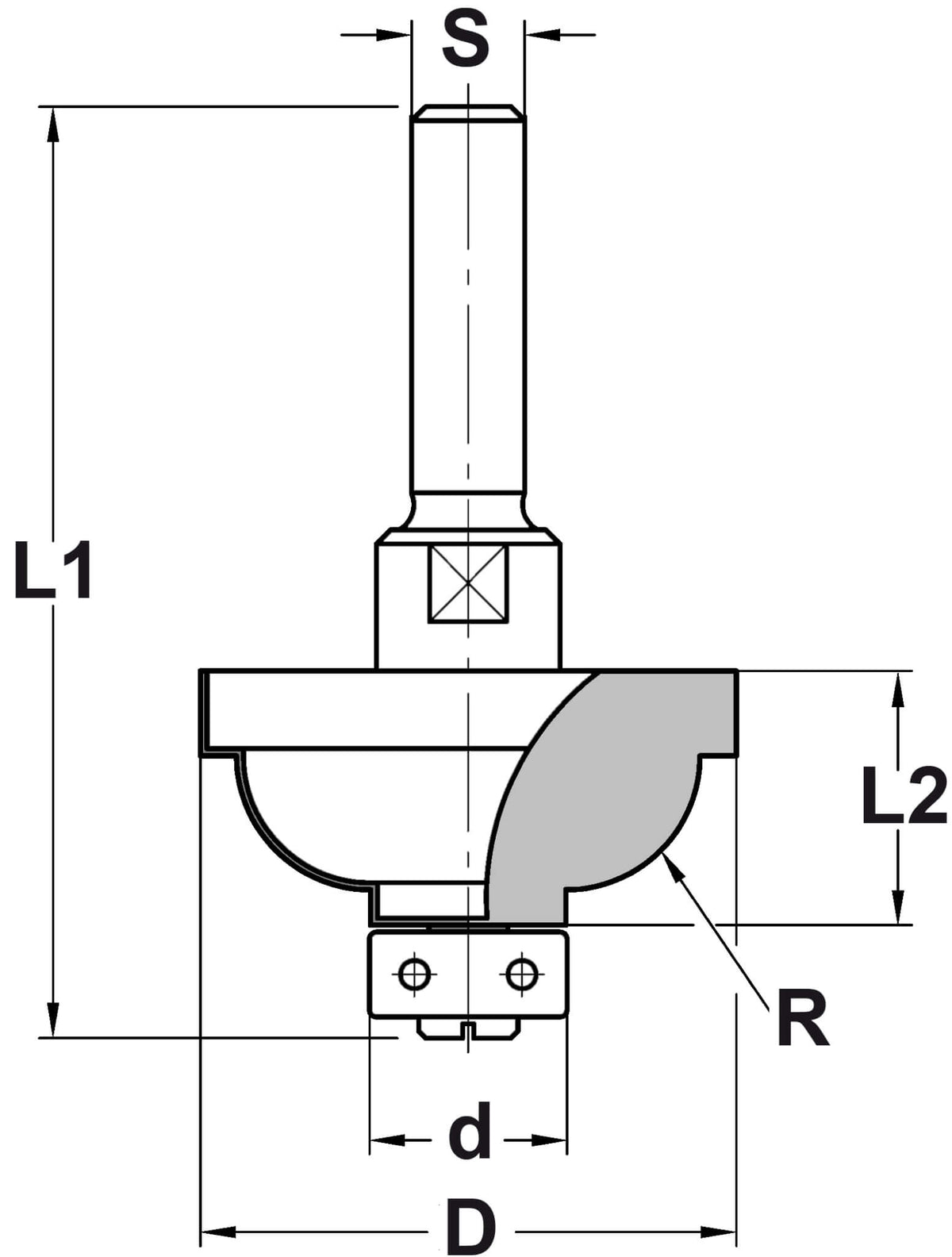 Hollijstprofielfrees R=9,5 mm met lager, D=38 mm, S=8 mm, HW