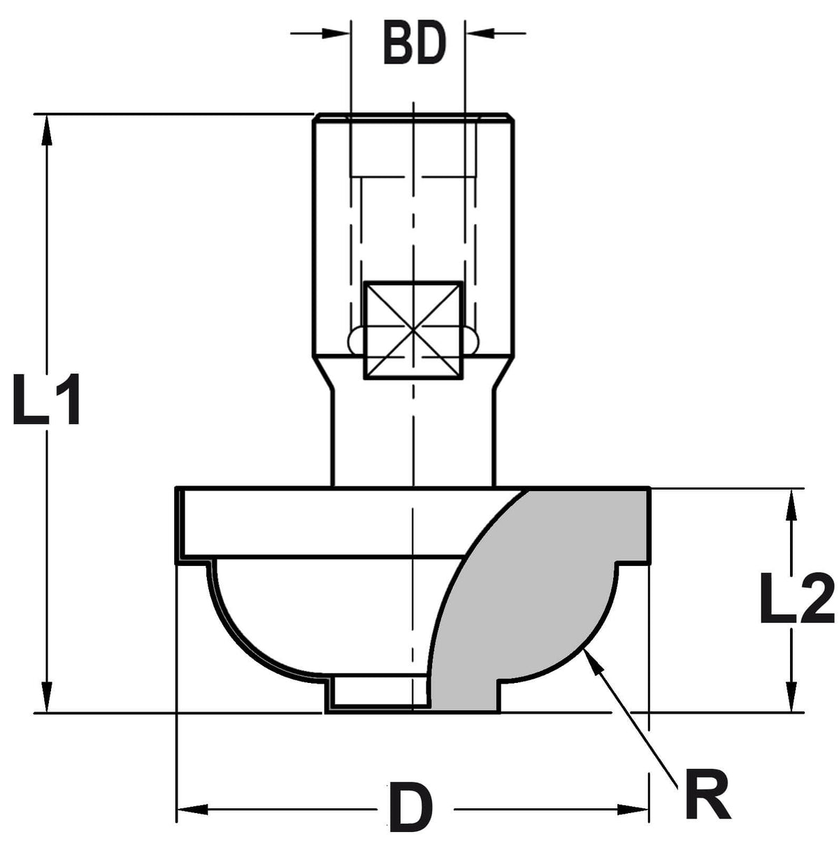 Hollijstprofielfrees R=9,5 mm zonder lager, D=38 mm, Binnendraad M10, HW