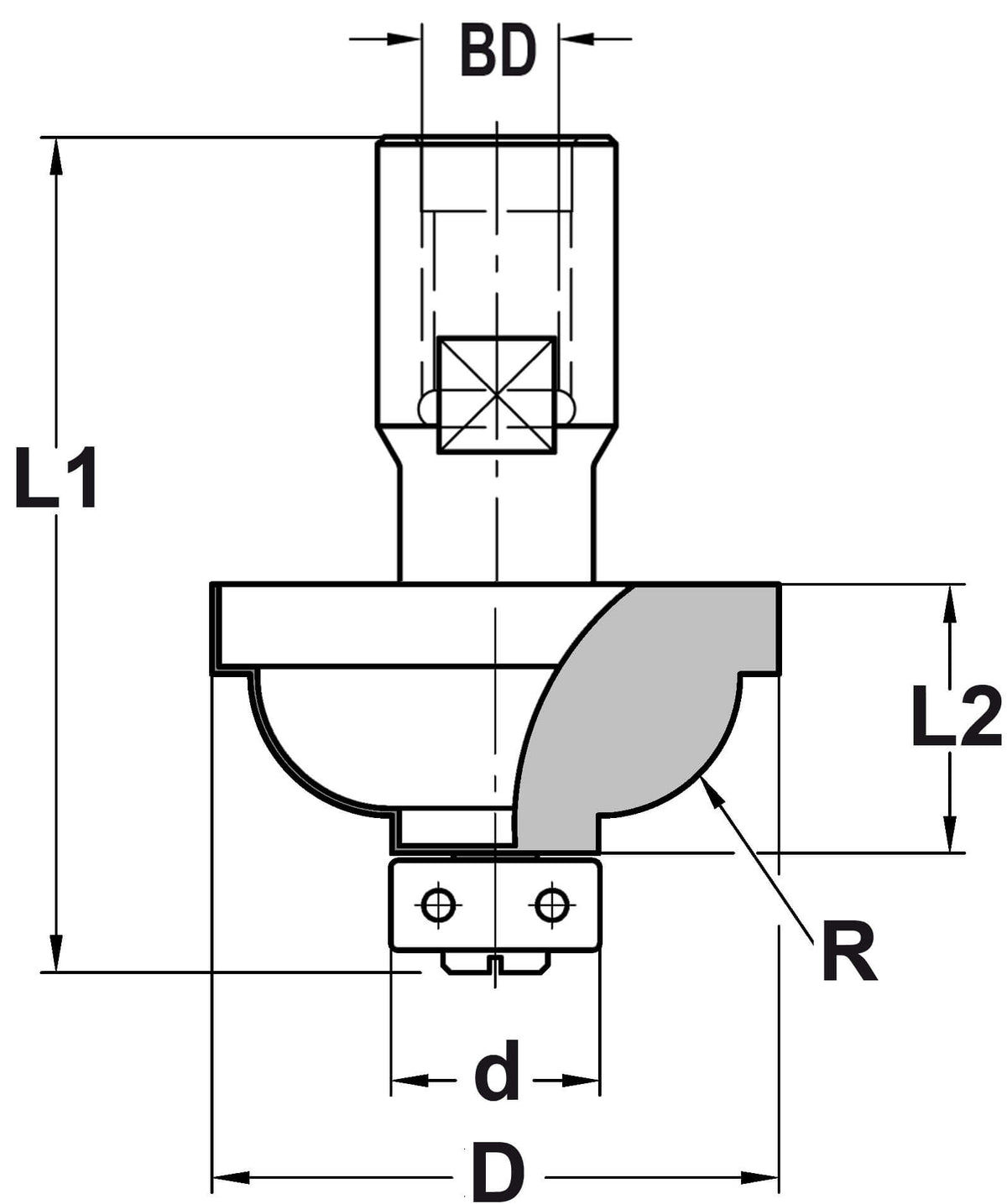 Hollijstprofielfrees R=9,5 mm met lager, D=38 mm, Binnendraad M10, HW