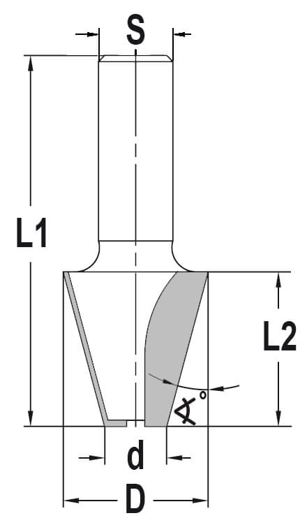 Fasefrees 15° zonder lager, L2=25 mm, TL=70 mm, S=12 mm, HW