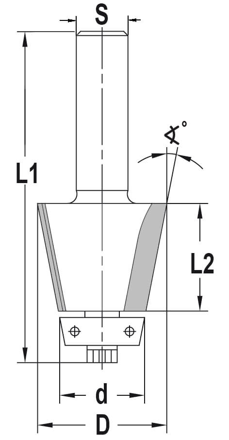 Fasefrees 11° met lager, L2=25 mm, TL=80 mm, S=12 mm, HW