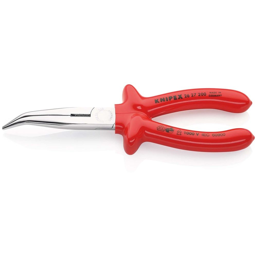 KNIPEX 26 27 200 Platspitse tang met zijsnijder (telefoontang) dompelisolatie, VDE-getest verchroomd-1