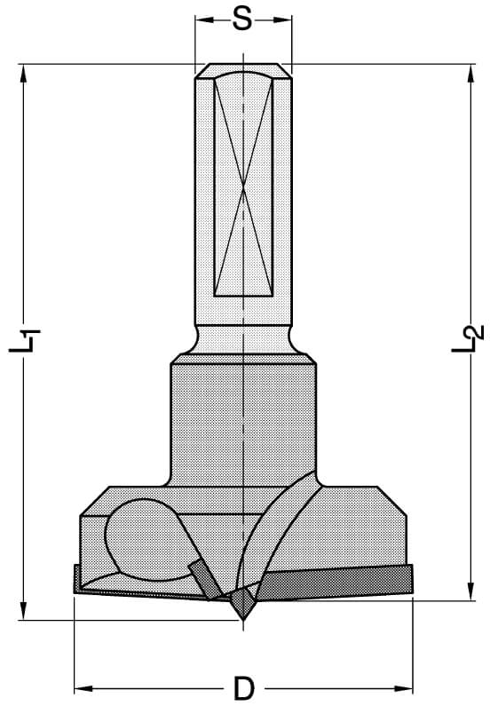 Diamant Cilinderkopboor Ø 35 mm, TL=57,5 mm, S=10x26 mm, Z=2+2, DP
