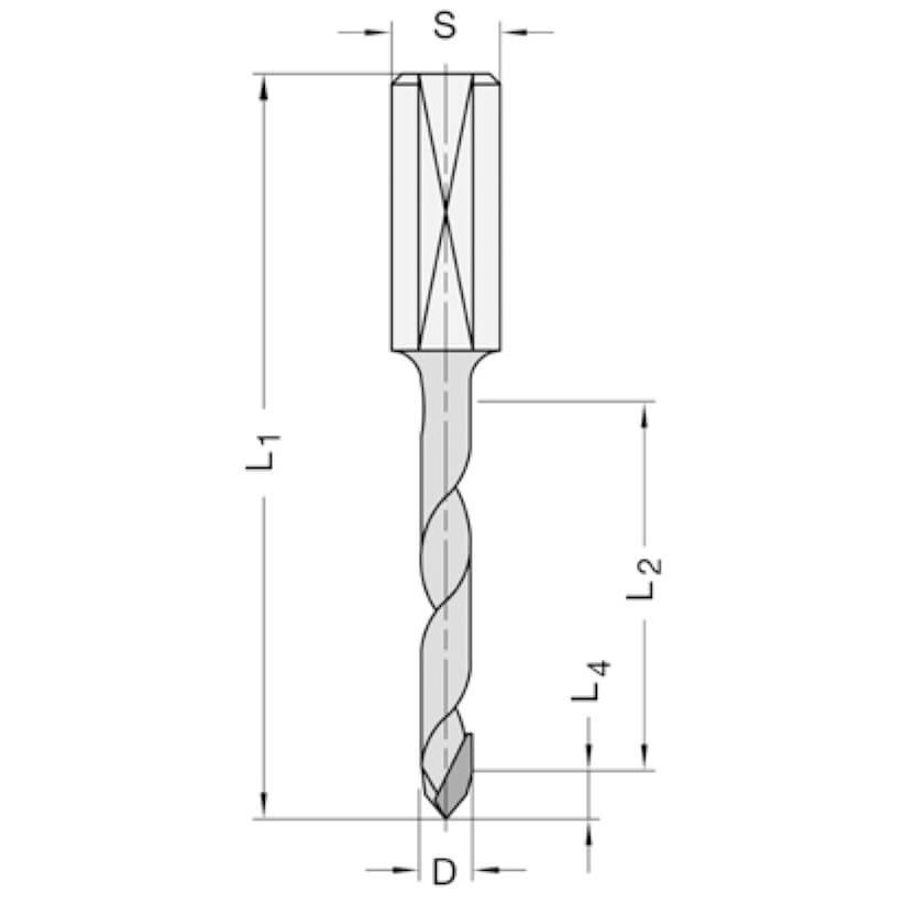 Diamant doorgangsboor Ø 4 mm, SL=30 mm, TL=70 mm, S=10x26 mm, Z=1, DP links