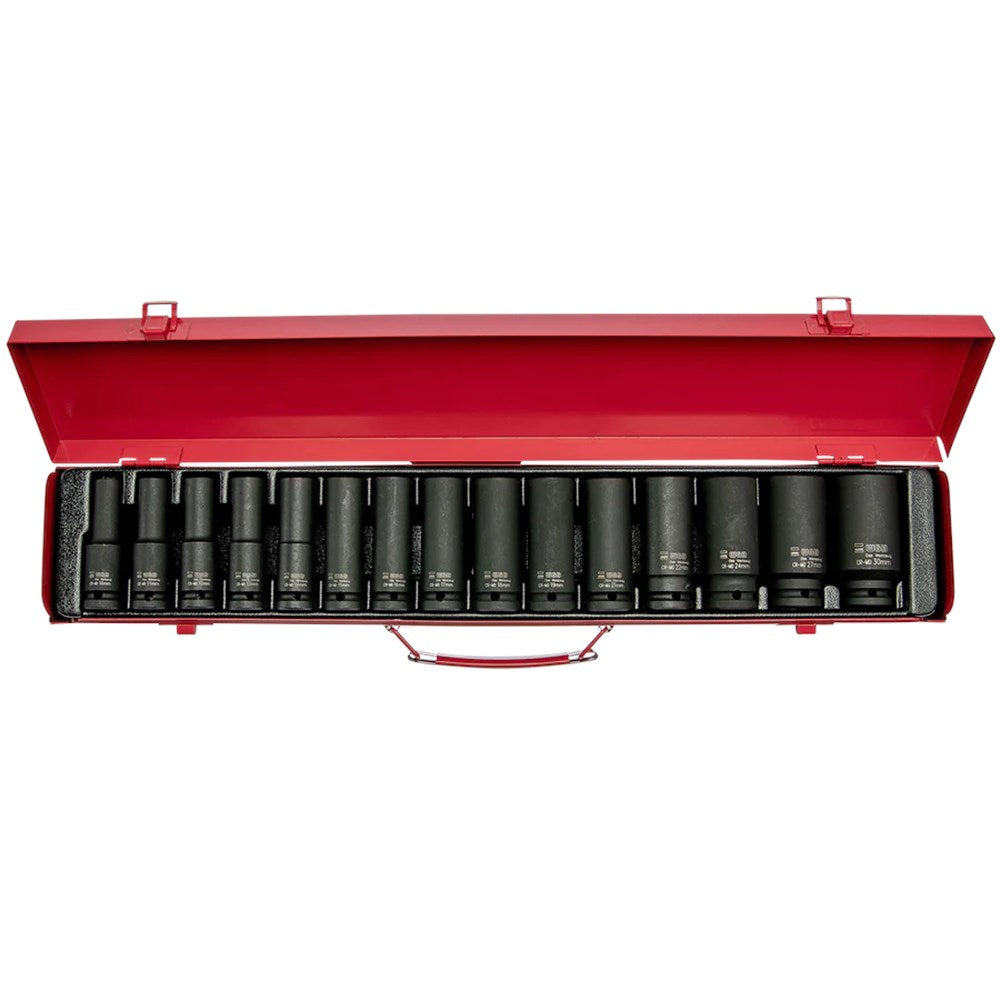 1/2"set zeskant krachtdoppen, 10 - 30 mm, DIN 3129-2