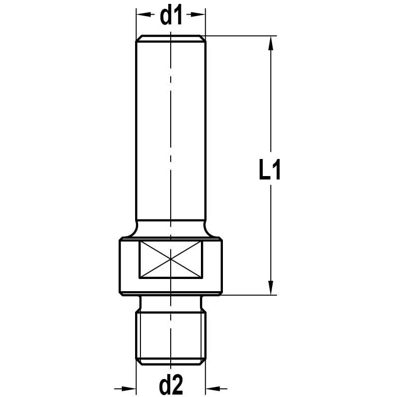 Reduceerstuk voor Binnendraad M10 naar Schacht 12 mm, L1=45 mm