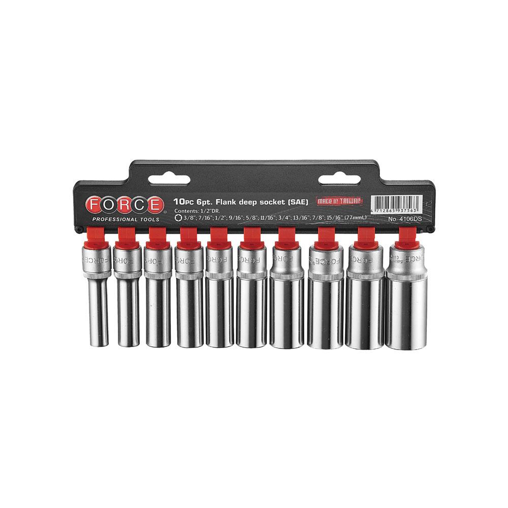 1/2" Doppenset lang 6-kant SAE 10 delig