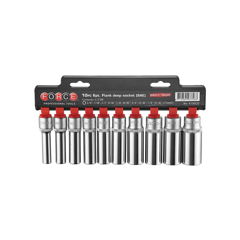 1/2" Doppenset lang 12-kant SAE 10 delig