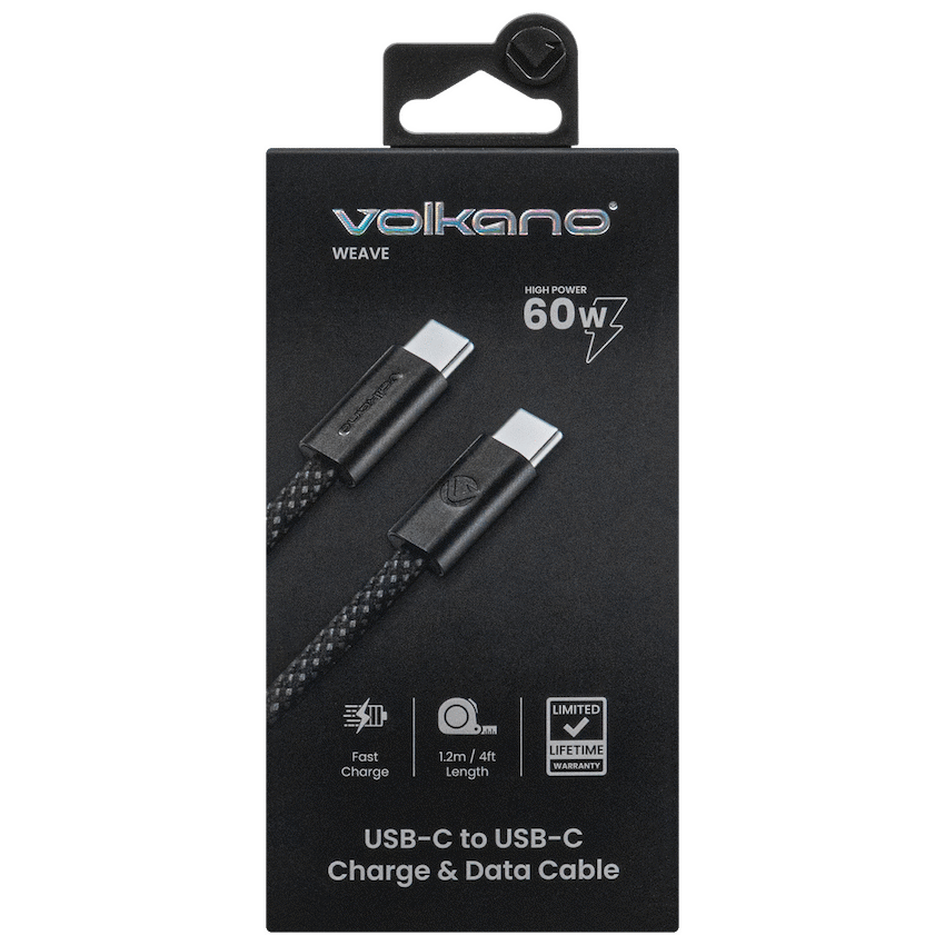 Volkano Weave Oplaadkabel – USB-C → USB-C – 1.2 m – Zwart