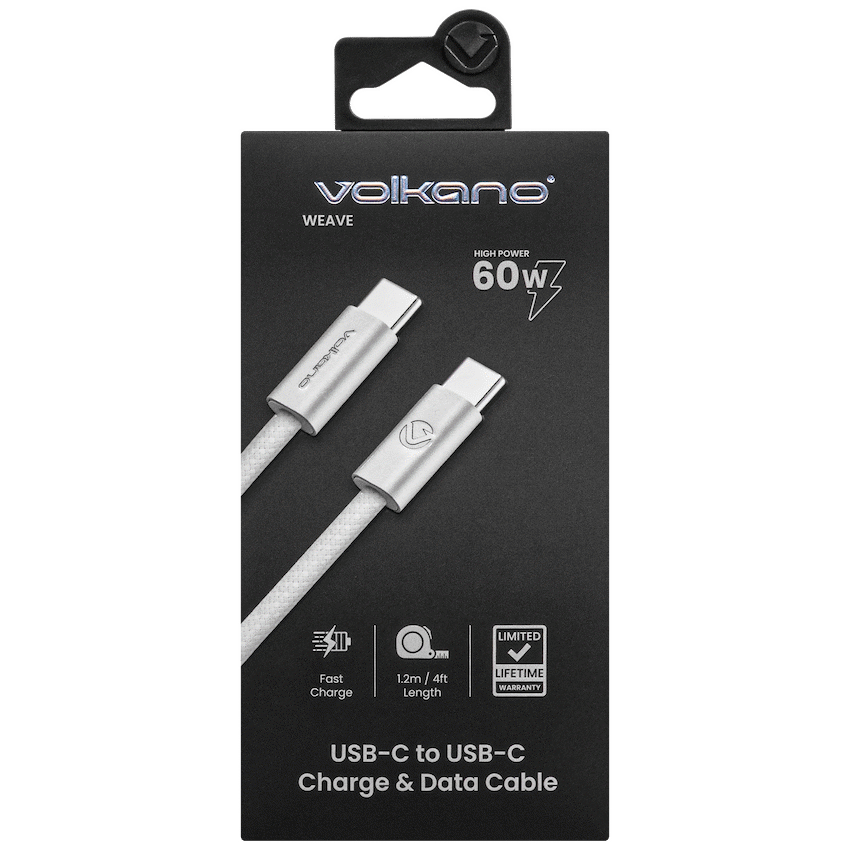 Volkano Weave Oplaadkabel – USB-C → USB-C – 1.2 m – Wit