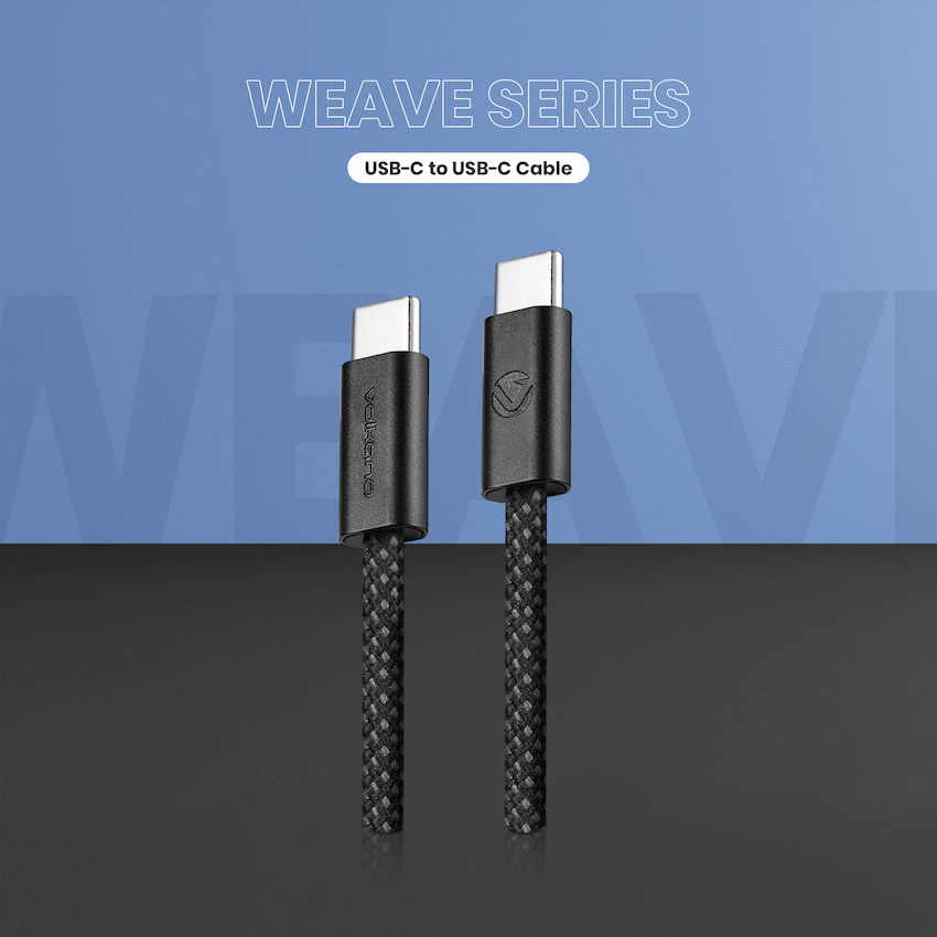Volkano Weave Oplaadkabel – USB-C → USB-C – 1.2 m – Zwart
