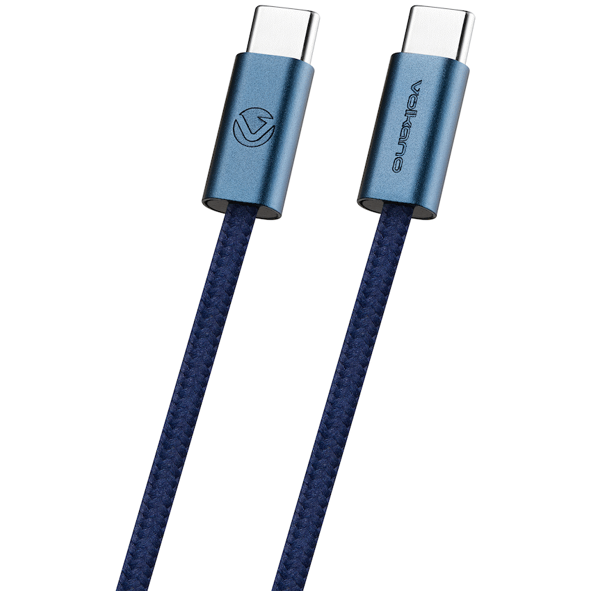 Volkano Weave Oplaadkabel – USB-C → USB-C – 1.2 m – Blauw