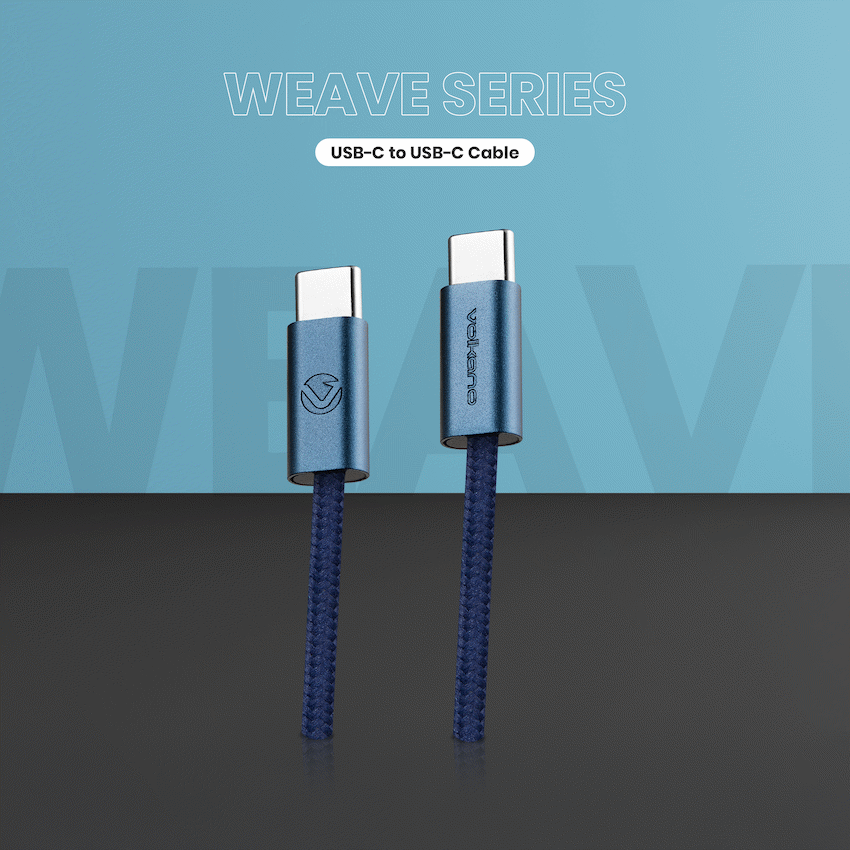 Volkano Weave Oplaadkabel – USB-C → USB-C – 1.2 m – Blauw
