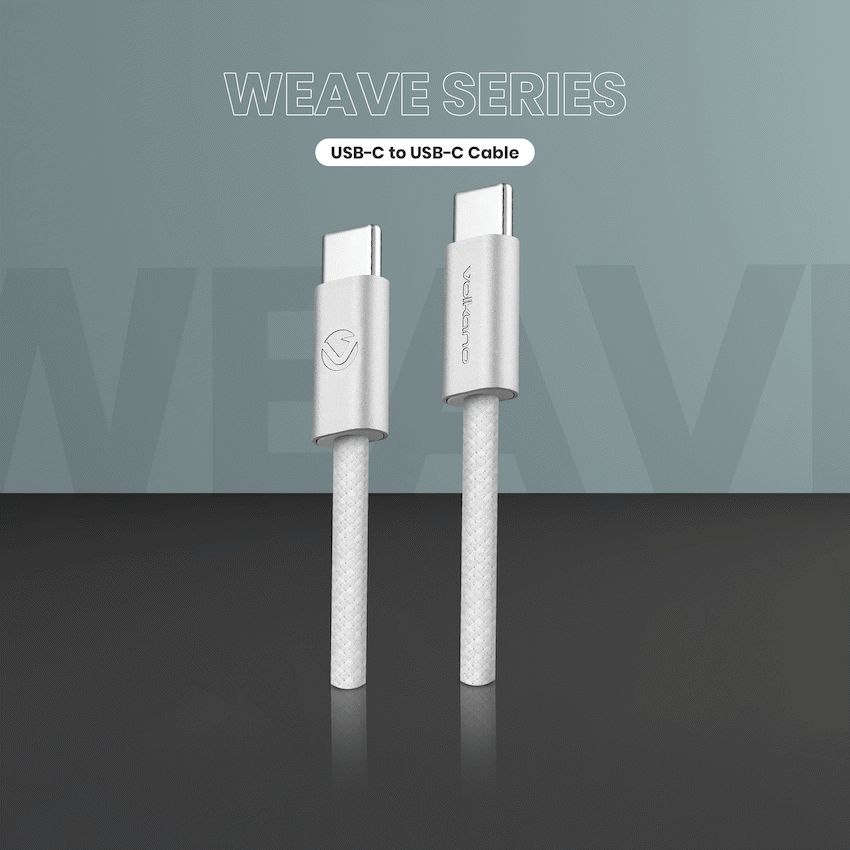Volkano Weave Oplaadkabel – USB-C → USB-C – 1.2 m – Wit