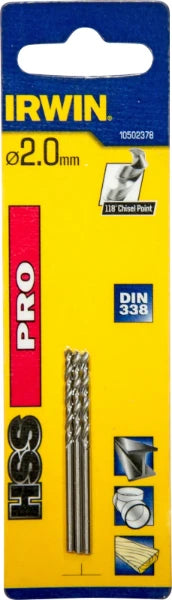 Irwin Boor HSS Pro DIN 338 2,0x49 mm (3 stuks)