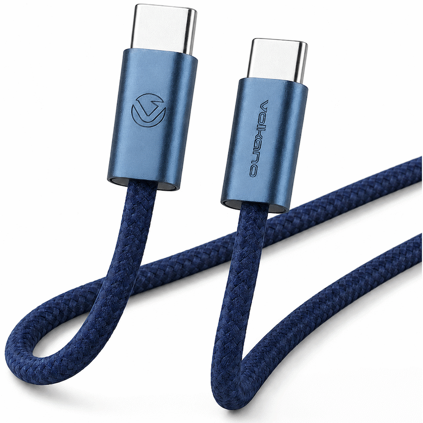 Volkano Weave Oplaadkabel – USB-C → USB-C – 1.2 m – Blauw