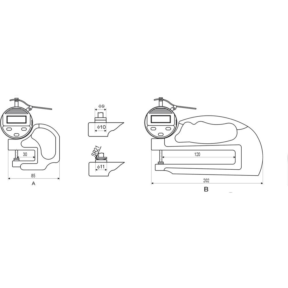 Dikte meter 0-10mm vorm A, projectie 120mm-2