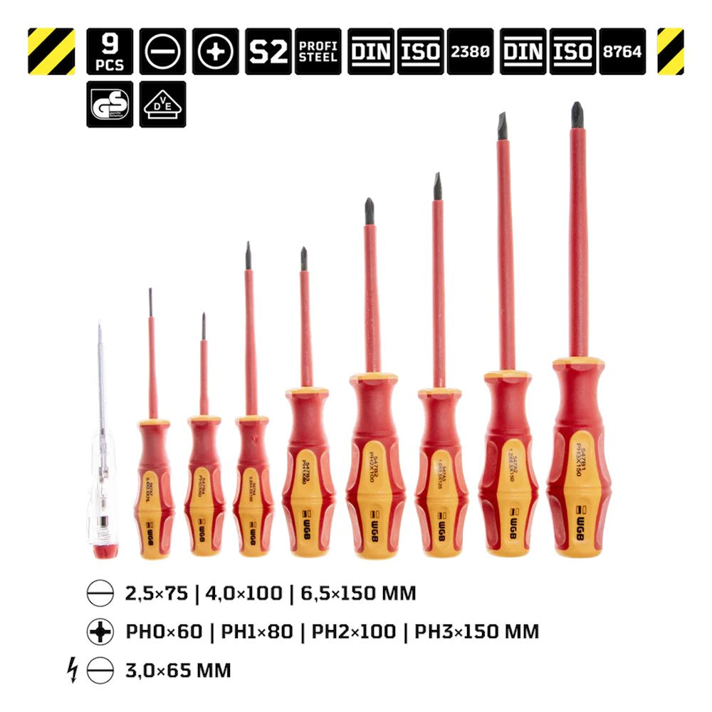 VDE schroevendraaier set, DIN ISO 238680, DIN ISO 8764, 9-dlg-0