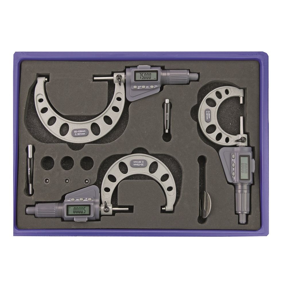 Digitale micrometer 0-100mm 3delige/set RB6, met ratelkoppeling-0