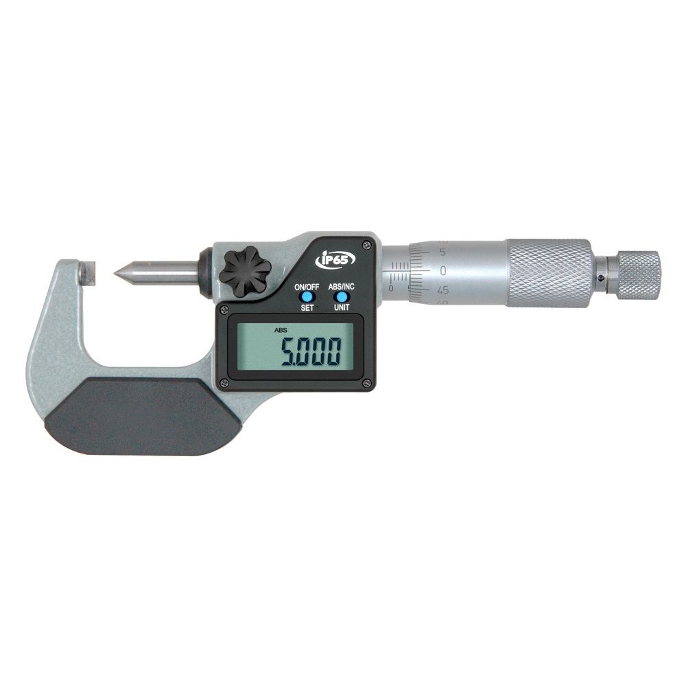 Digitale micrometer 0-25mm met 60° punt- meetvlak, aflezing 0,01mm IP65-0