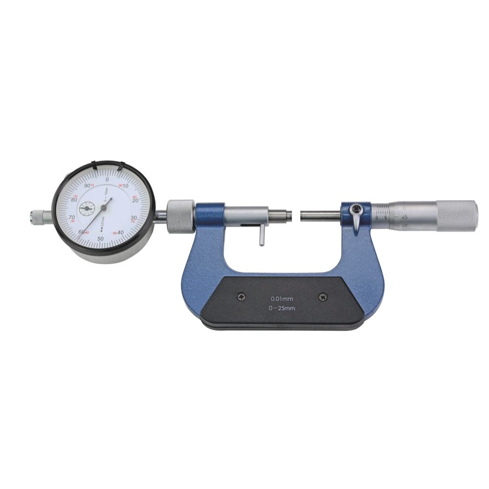Micrometer 0-25mm met meetklok aflezing 0,01mm met HM meetpunten-0
