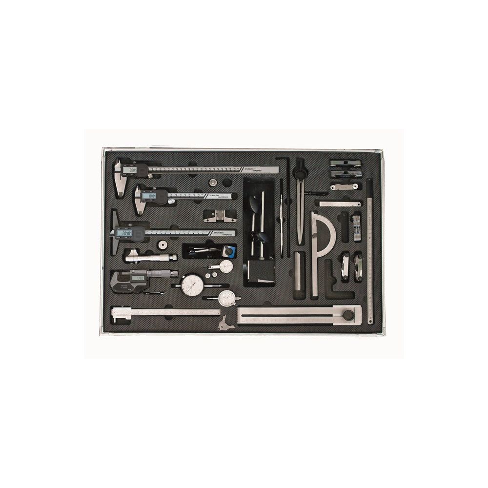 Set 28-dlg. digitale schuifmaten, micro- meter, passer, etc. in alu koffer-0
