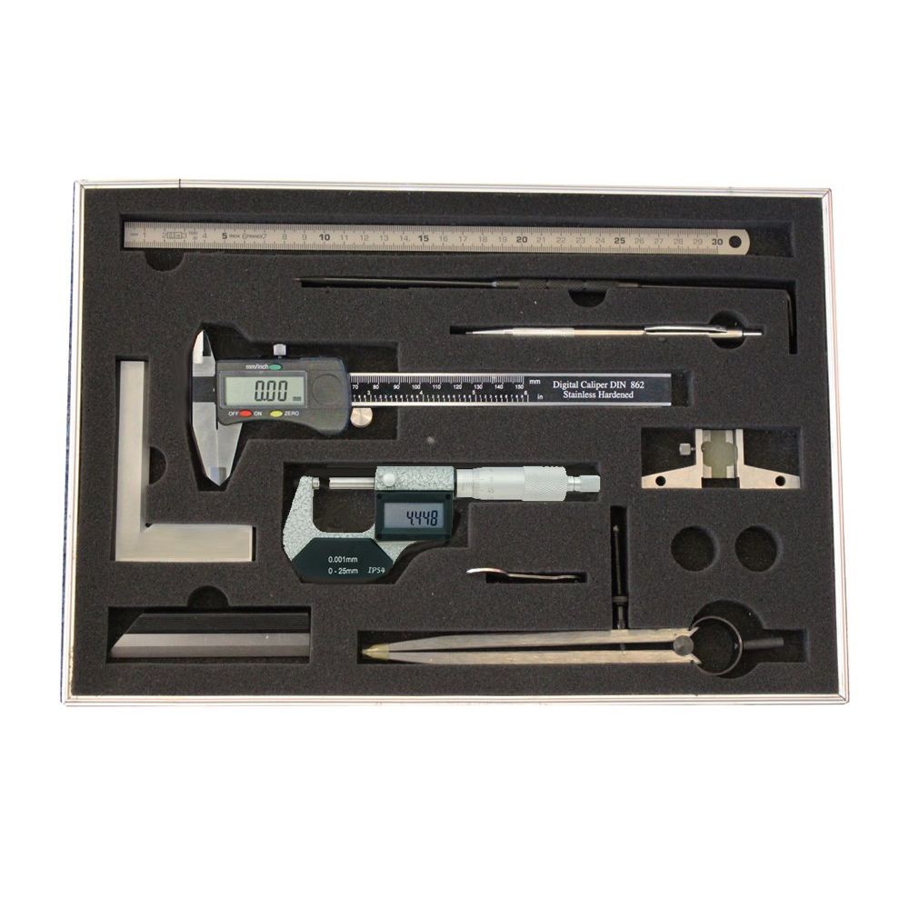 Meetset 9 dlg met digitale schuifmaat en micrometer in alu koffer-0