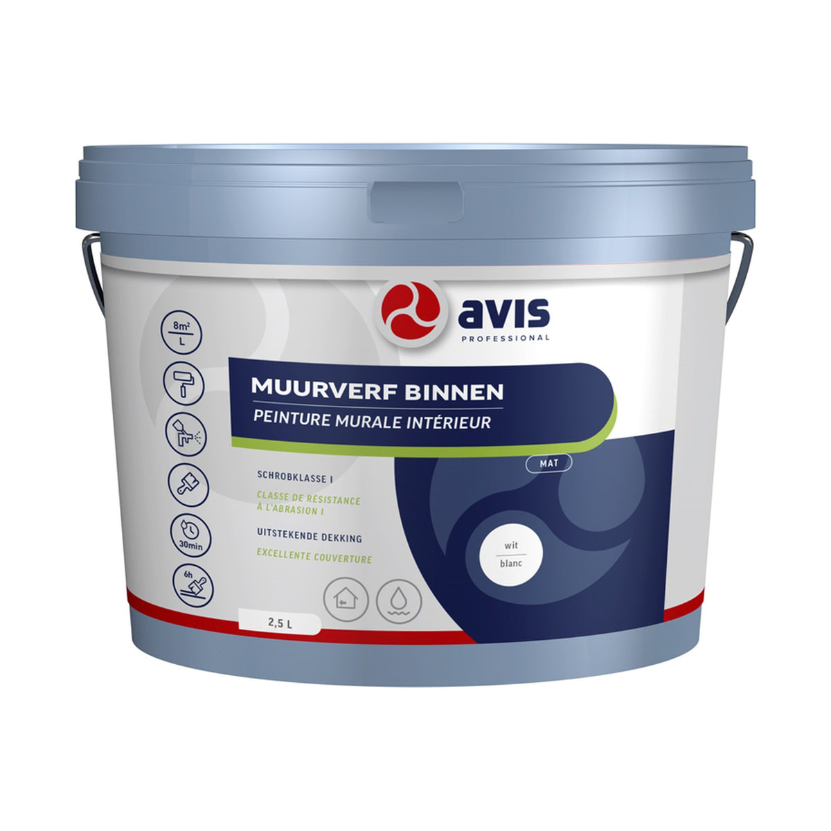 Avis Muurverf Binnen Wit Mat 2,5 liter – EAN 8712576300546