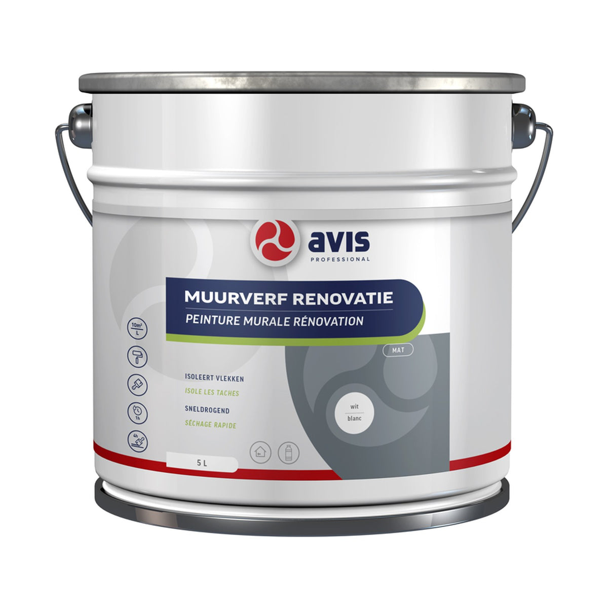 Avis Muurverf Renovatie Wit Mat 5 liter – EAN 8712576301147
