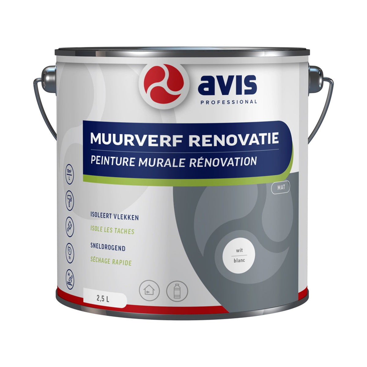 Avis Muurverf Renovatie Wit Mat 2,5 liter – EAN 8712576301154